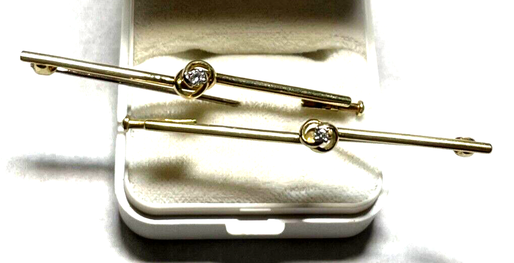 2x 585 Gold 14 K Gelbgold Brosche Nadel Stabbrosche je mit Brillant Juwelier0