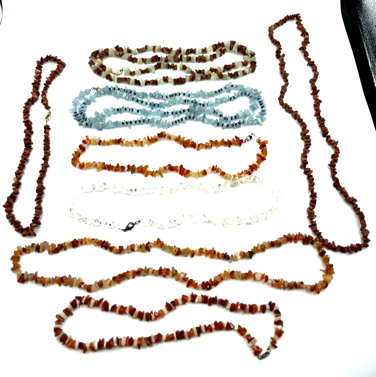 8 verschieden lange Edelstein Ketten Aquamarin Goldfluss Karneol Bergkristall 100