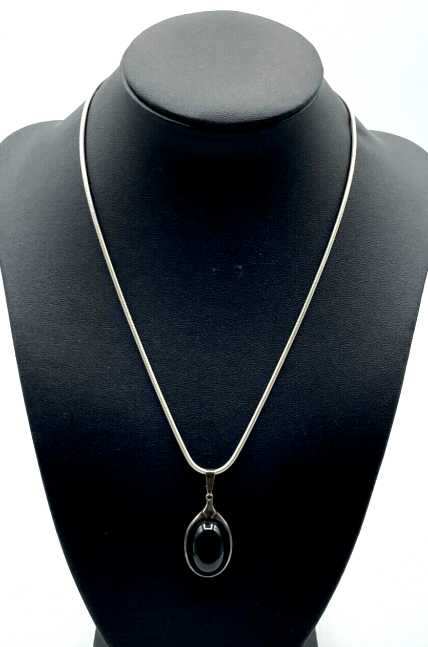 925 Silber Kette Schlangenkette 42,5 cm mit schwarzem Onyx Anhänger L 35 mm gepf0