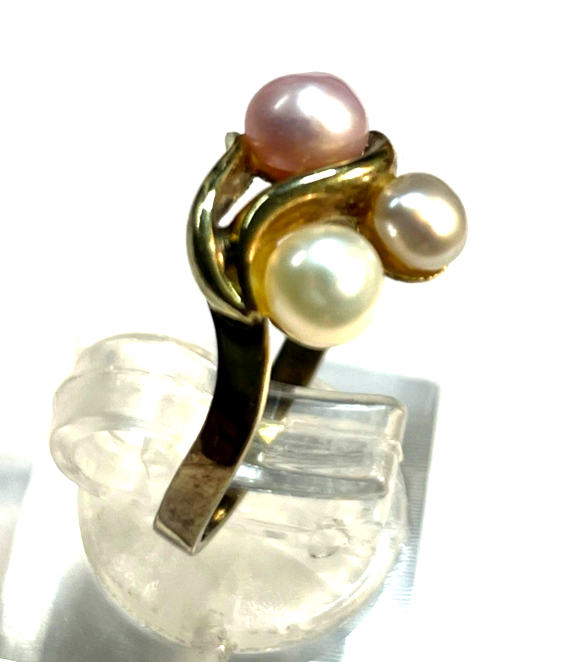 Solider 333 Gold 8 K Ring mit 3 SWZ Perlen modern Ø 17 mm RG 54 Juwelier gepfl.2