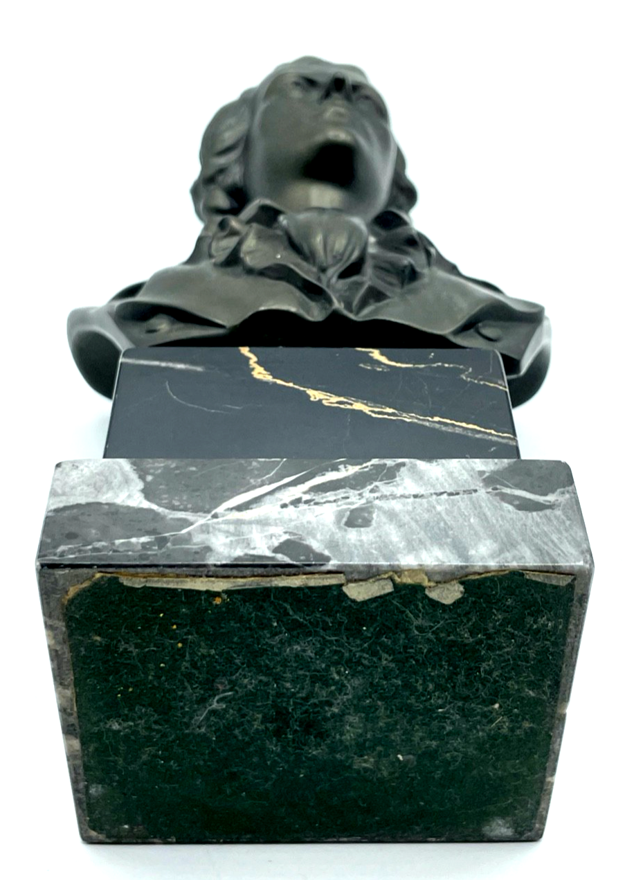 Antik Friedrich von Schiller Metall Büste auf Marmor Plinthe gepflegt H 18,5 cm3