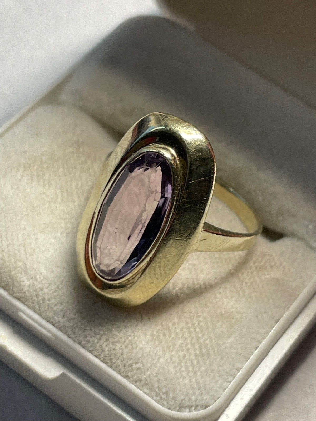 Vintage 333 Gold 8 K heller Amethyst Ring Ø 17,8 mm RG 56 Juwelier Qualität0