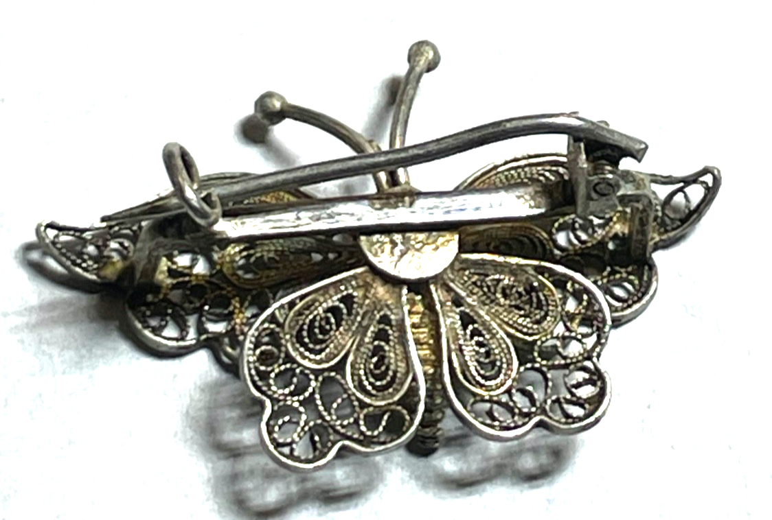 Antik feine 835 Silber Filigransilber Dekor Brosche Schmetterling Handarbeit4