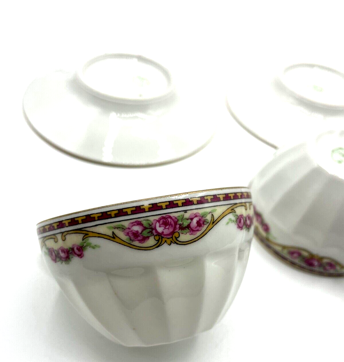 2x antik Porzellan Tasse + Unterteller Lamotte France Motiv Rose Ranke 30erJ rar6
