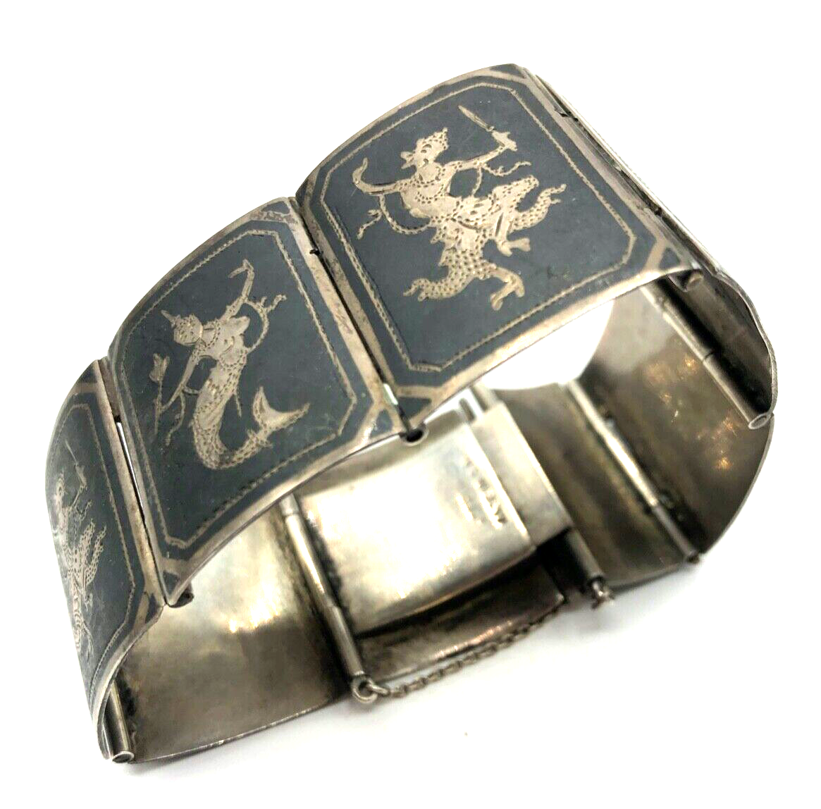 Stattliches vintage 925 Sterling Silber Armband Siam Tempeltänzer L 18 cm B 3 cm2
