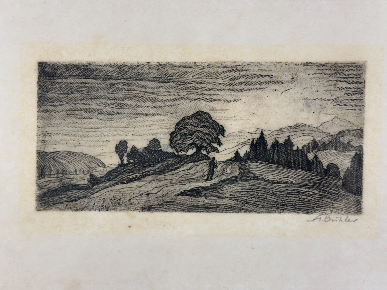 Hermann Bühler - Radierung - landschaftliches Idyll - signiert - gerahmt1