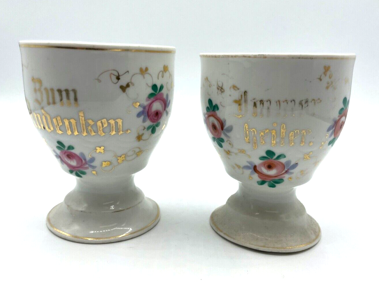 2x antik Porzellan Becher Kakaobecher Andenkenbecher Fußbecher  1900 Dachboden5