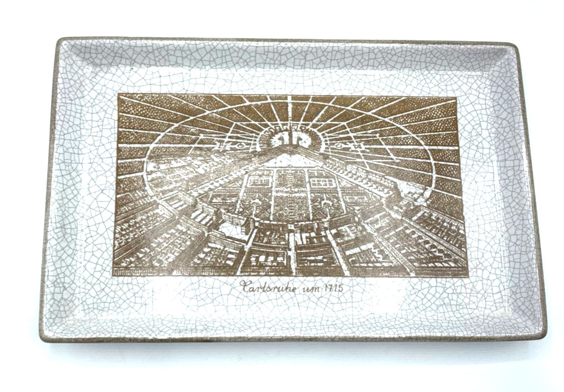 Vintage KARLSRUHER MAJOLIKA Mod. 7241 alte Stadtansicht KA um 1715 Wandtafel0