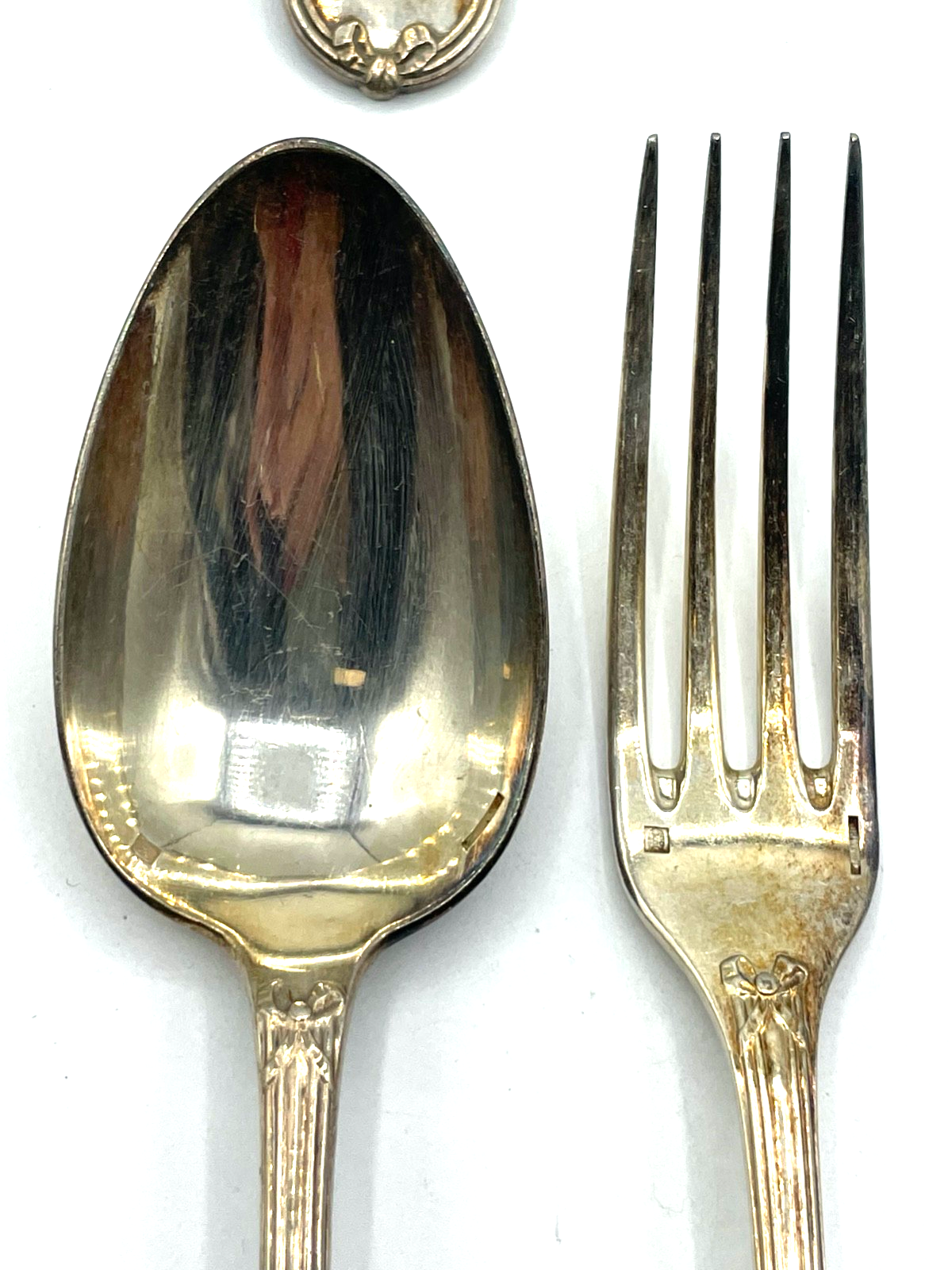 Antik Christofle 6 Gabeln 6 Löffel Rubans Kreuzband Muster versilbert rar10