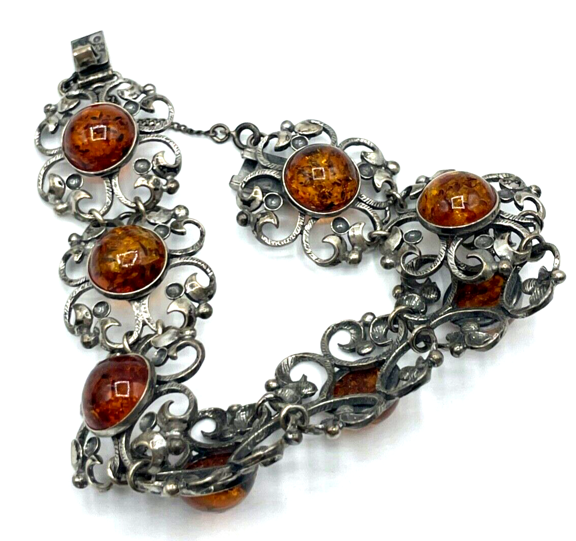 Stattliches altes Georg Kramer Fischland Armband 925 Silber + Bernstein1