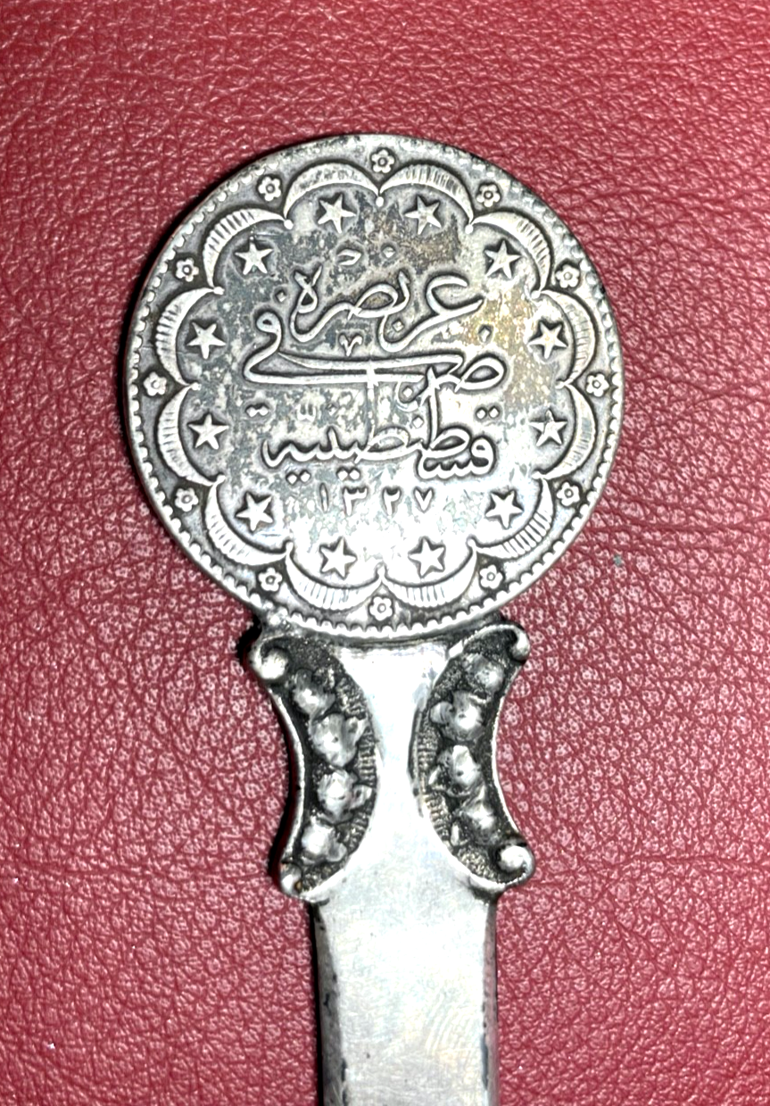 Antik 800 Silber Brieföffner osmanisch Tughra Mehmed V Kurus L18,2 cm 40,3 Gramm9