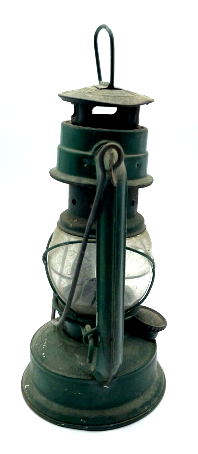 Antik kl.  grüne Petroleum Paraffin Lampe seltene Größe Guang Zhou China H 22,53
