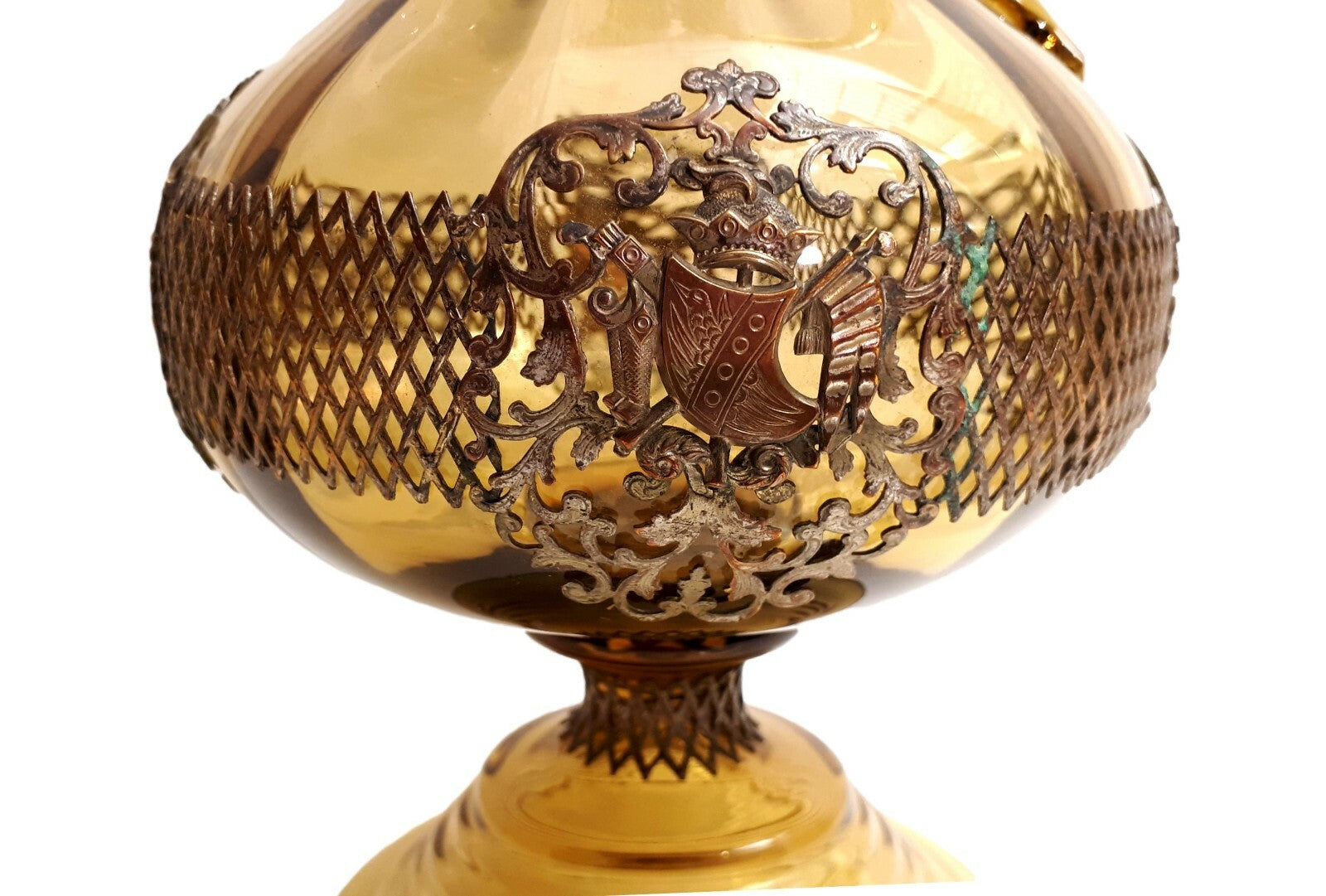 Karaffe - Glaskaraffe mit Metallmontierung - um 1880/90 - Heraldik Ornamente2