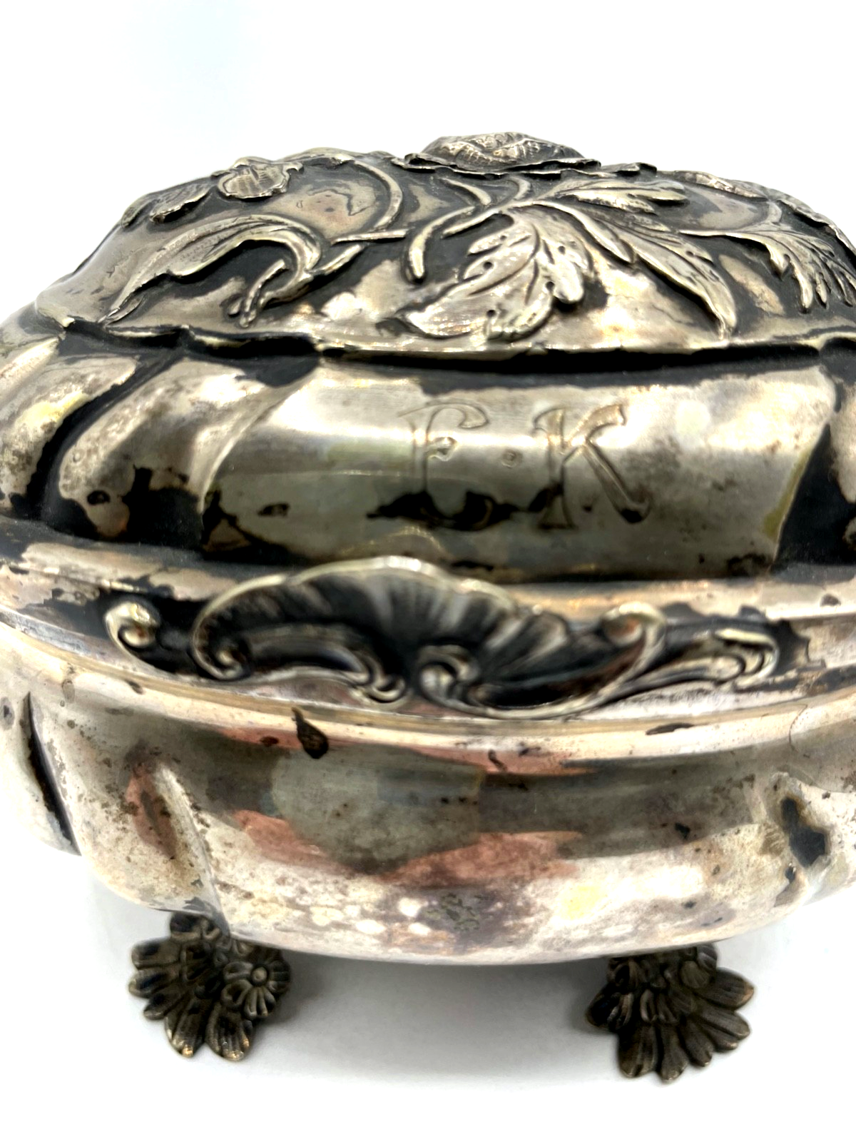 Antik Barock Silber Zuckerdose Deckeldose mit Tremolierstrich und Punzen 270 Gr.2