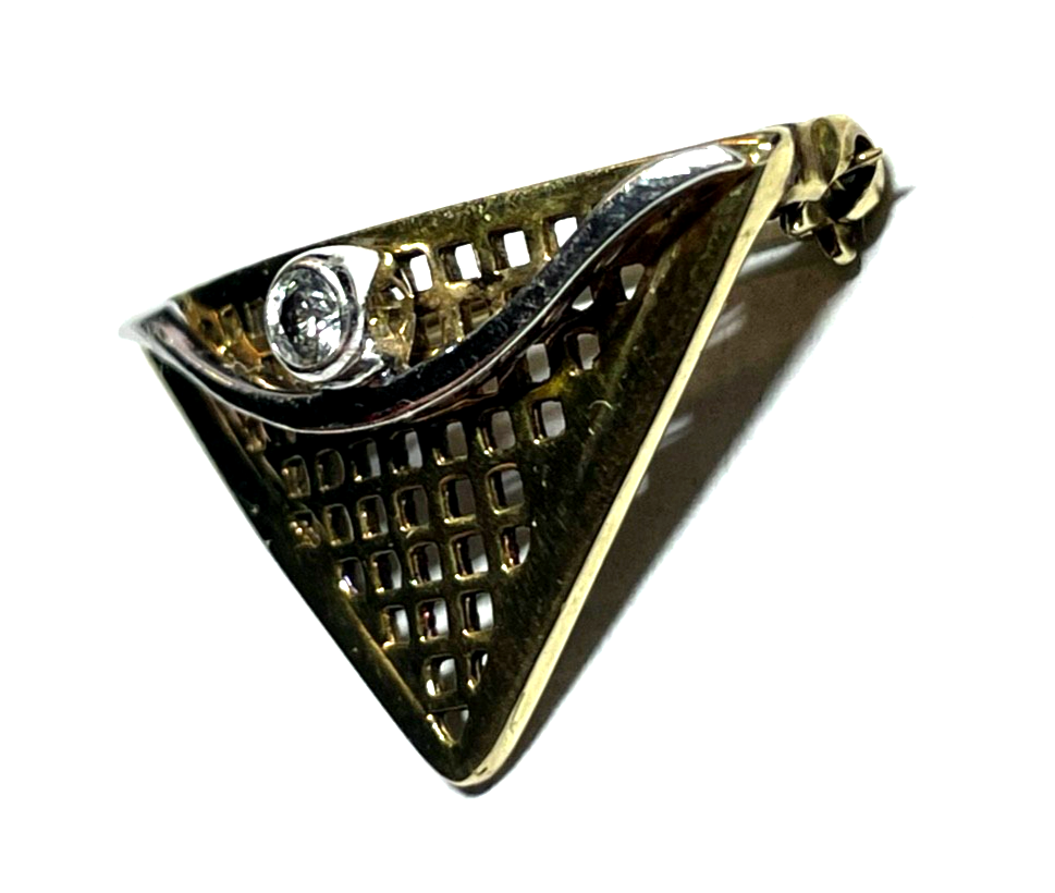 333 Gold 8 K bicolor Brosche Anstecknadel mit Weißtopas Juwelier Handarbeit3