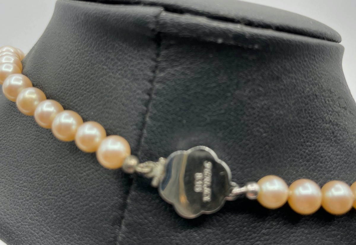 Vintage echte Zuchtperlen Kette Perlenkette 835 Silber Kastenschliesse geknüpft3