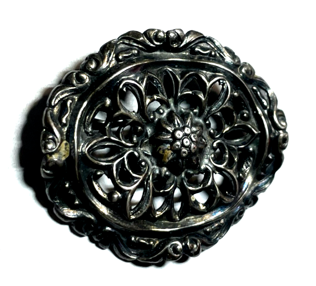 Antik ovale 835 Silber Brosche Durchbruch Dekor Trachten Folklore Landhaus Mode1