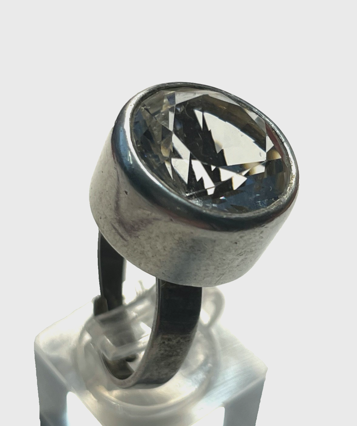 Modernist BeH Bengt Hallberg Schweden 925 Silber Ring Bergkristall offene Schien6