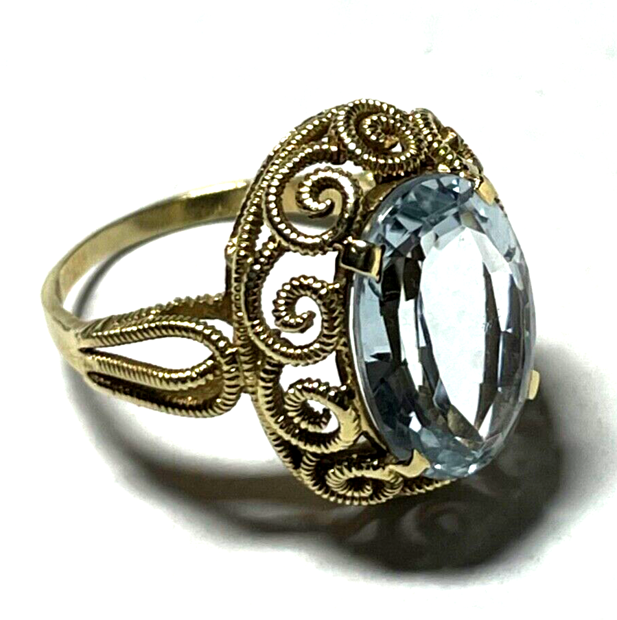 Massiver 585 Gold 14 K Ring Aquamarin oval Ø 16 mm RG 51 Juwelier Etagenring9