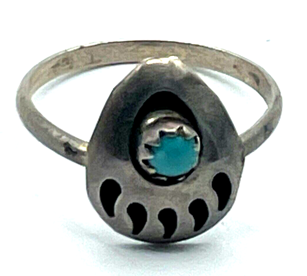925 Sterling Silber Ring Indianerschmuck Türkis Bärentatze Handarbeit Ø 15,5 mm4