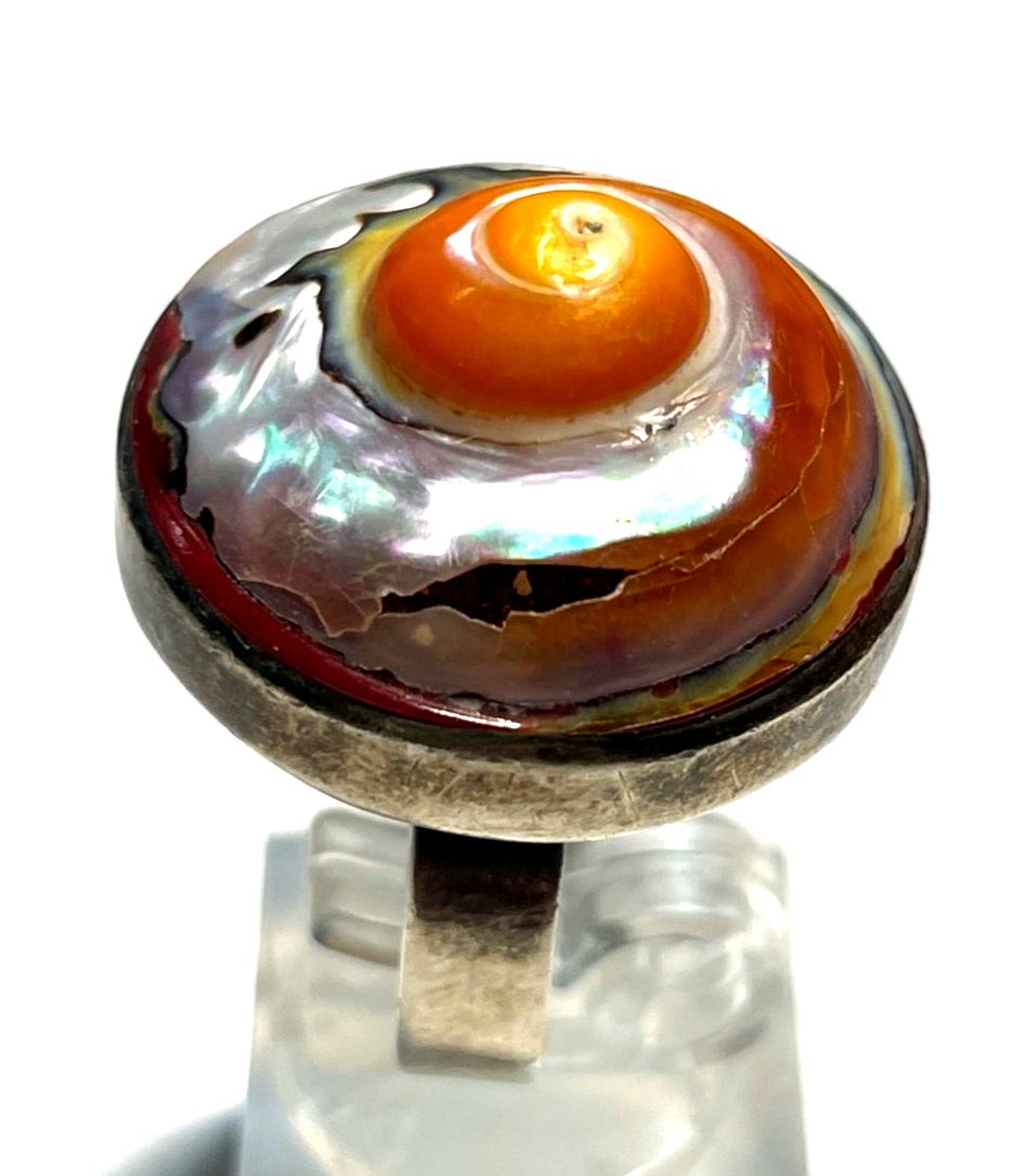 925 Sterling Silber Ring buntes Schneckenhaus Handarbeit Ø 17 mm RG 527