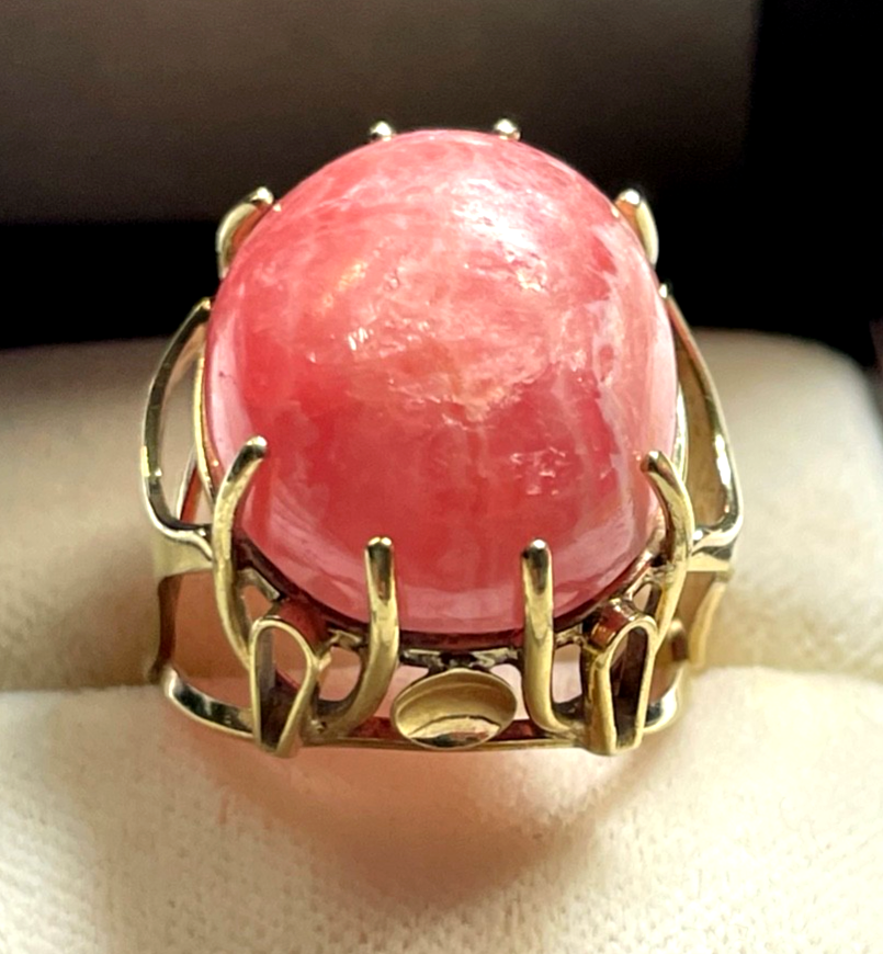 Vintage 333 Gold 8 K Ring gr. Rhodochrosit Cabochon Ø 17 mm RG 54 Juwelier6