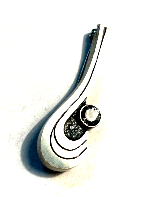Modernist 925 Silber Brosche Designer Anstecknadel KJP Finnland Bergkristall3