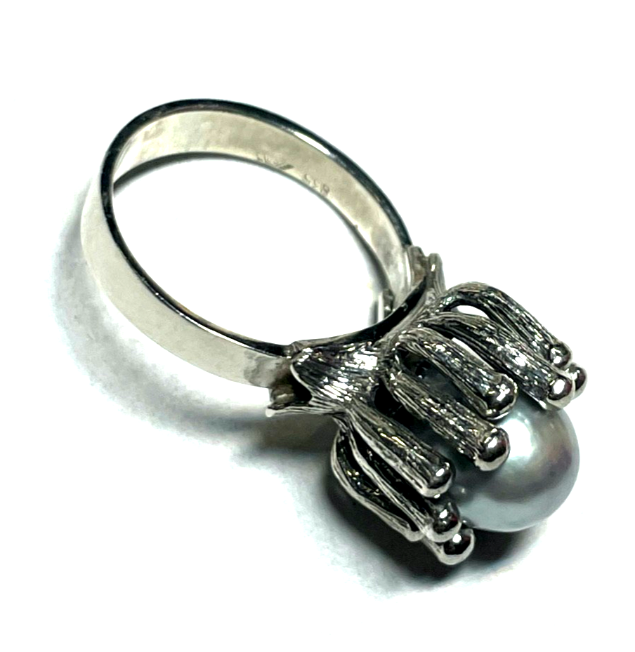 Brutalist  vintage 925 Silberring mit Tahiti Perle Unikat Ø 18 mm RG 57 gepflegt5
