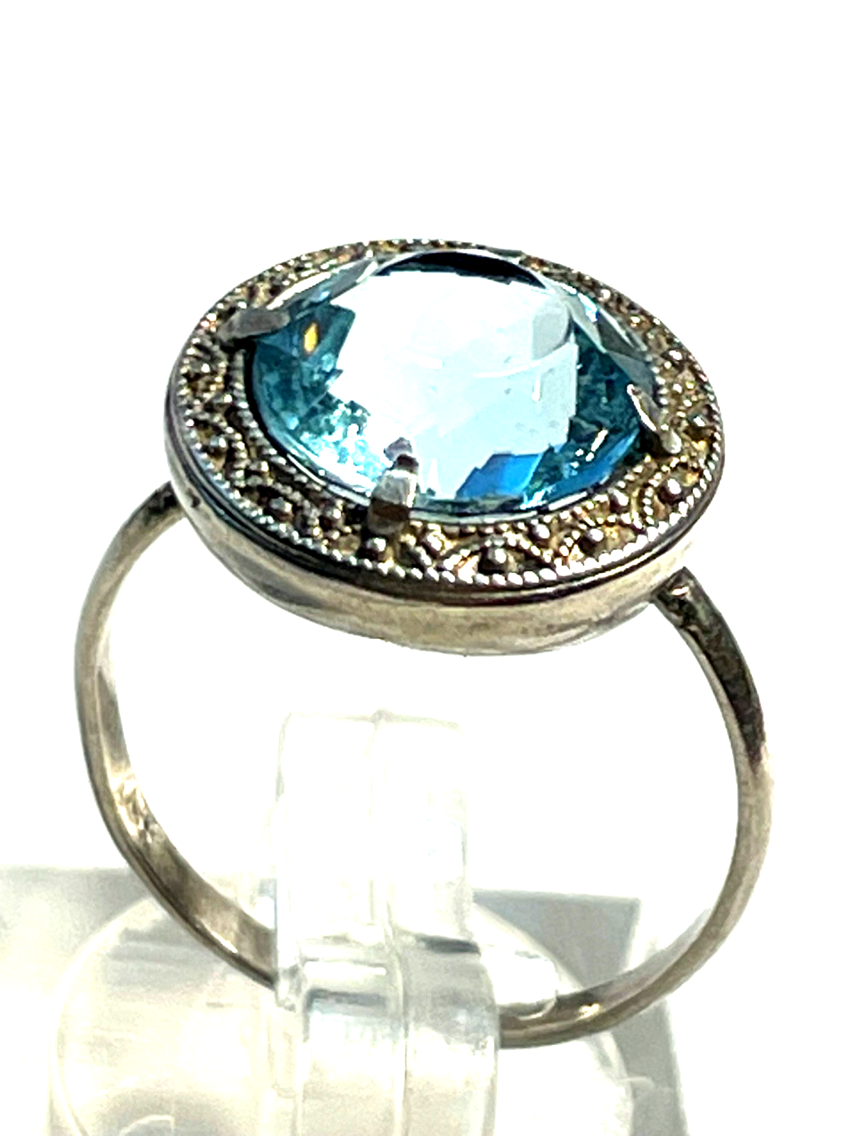 Antik 830 Silber Ring aquamarin farbig wasserblau Spinell 30erJ RG 53 Ø 16,8 mm4