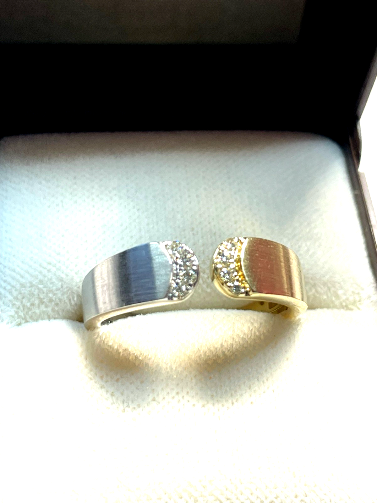 Solider Bicolor 585 Weißgold Gelbgold Ring Brillanten Ø 18 mm RG 57 Juwelier4