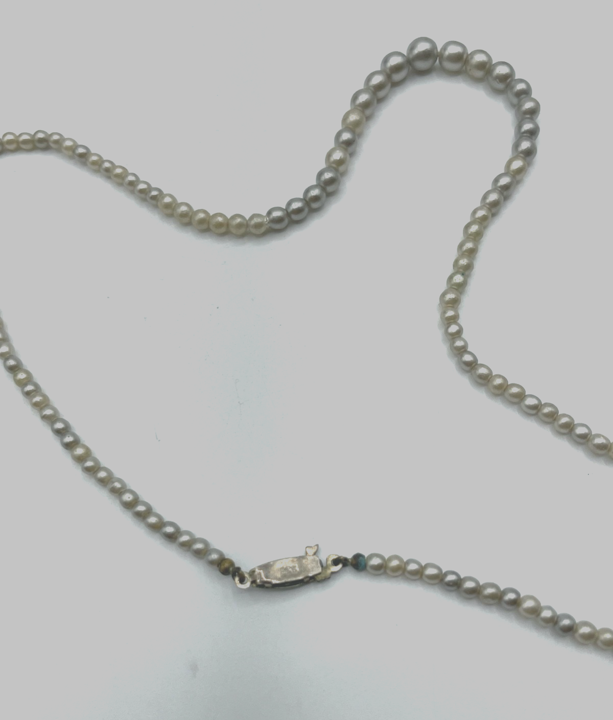 Antik Perlenkette echte Flussperlen Collier mit 835 Silber Schliesse 20erJ 43,53