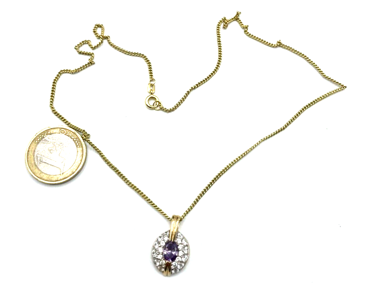 925 Silber vergoldet graziler klassischer Anhänger Amethyst Zirkonia mit Kette2