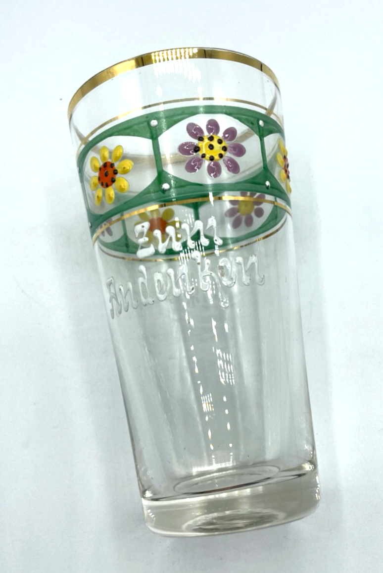 Antik Glas handbemalt Jugendstil Andenkenglas *zum Andenken* 5/20 L Kaltemaille3