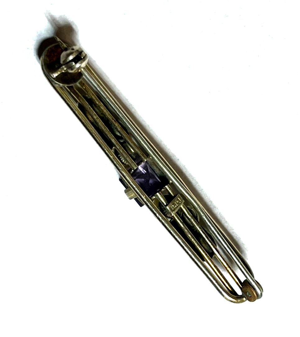 Antik Brosche Anstecknadel echt Amethyst 2 x echte Perle Amerikaner Golddouble4