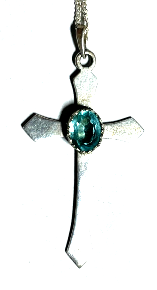 925 Silber 45 cm Venezianerkette + Kreuz Anhänger mit Blautopas Antikstil gepfl.4