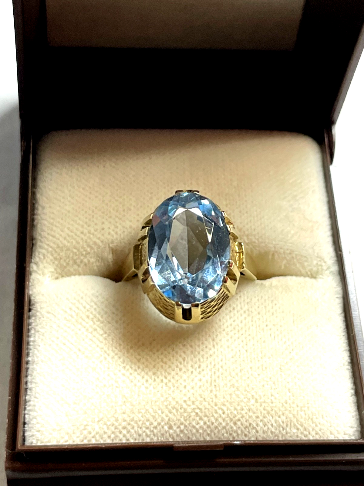 Vintage 333 Gold 8 K Blautopas Ring Ø 16,5 mm RG 52 Juwelier Qualität gepfl.0