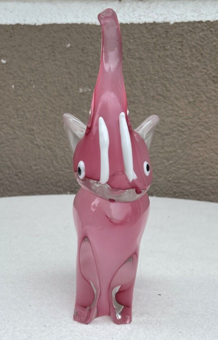 Midcentury Murano Glas Elefant Glasfigur H 24,5 cm groß pretty in pink 70erJ1