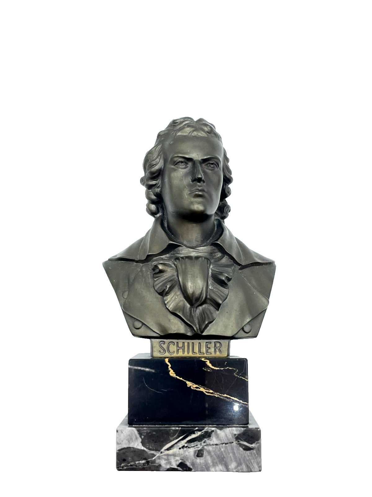 Antik Friedrich von Schiller Metall Büste auf Marmor Plinthe gepflegt H 18,5 cm0