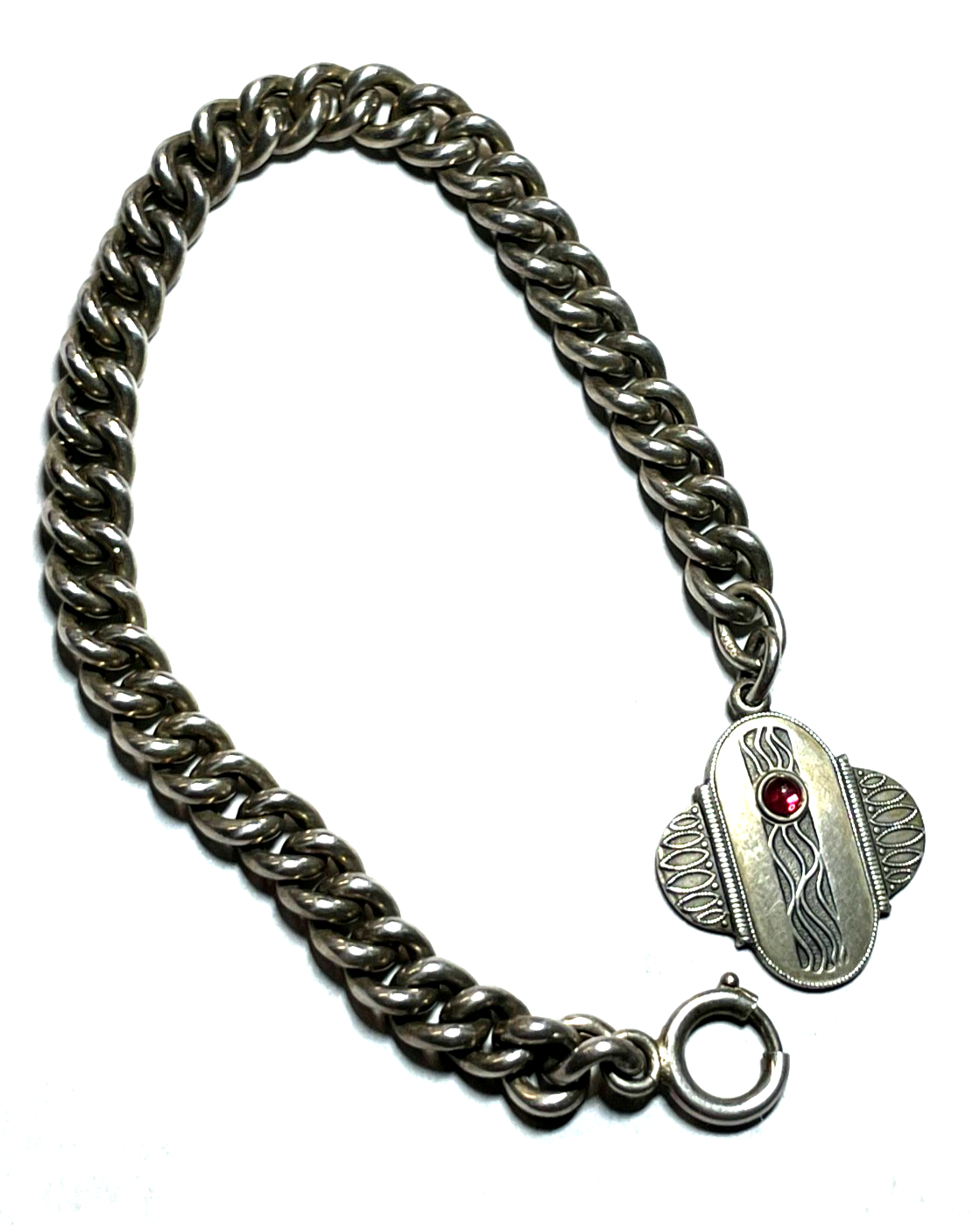 Antik Jugendstil 800 Silber Armkette Panzer Armband mit Pendant sehr gepflegt0