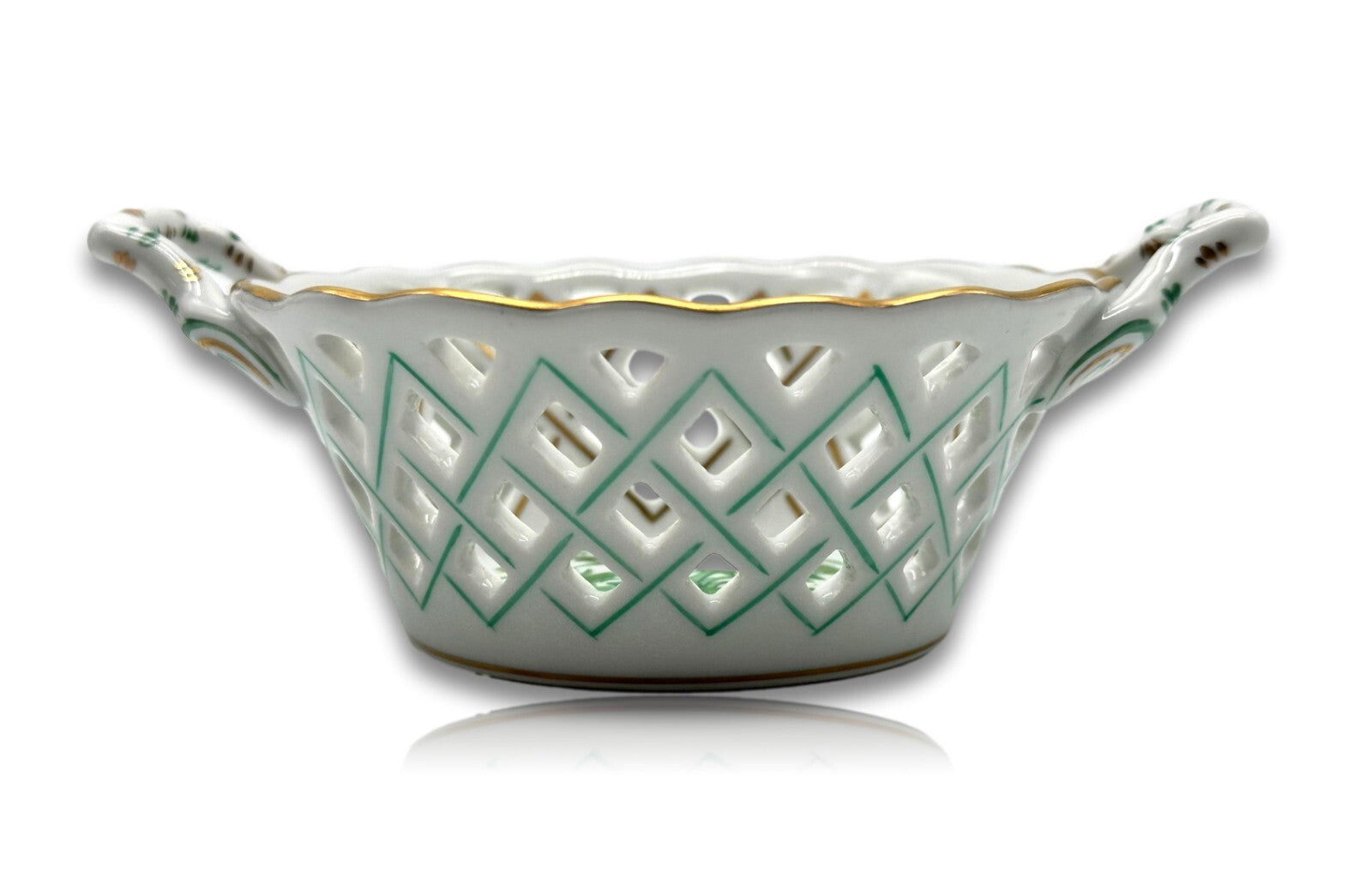 Herend 7413 AV - Durchbruch Schale Körbchen - Porzellan - Apponyi Green - Ungarn1