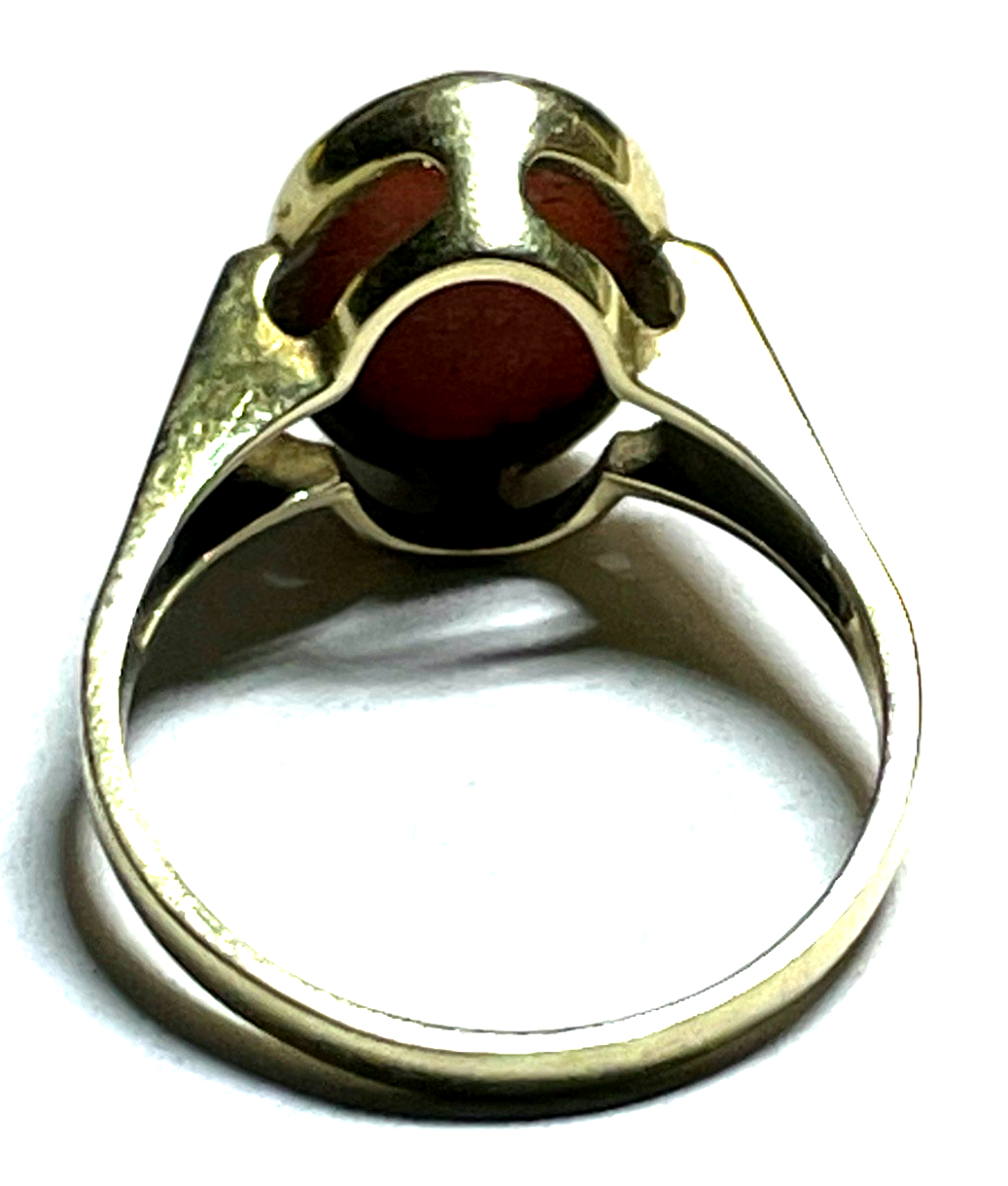 Solider 585 Gold 14 K Ring 19 mm RG 60 Natur Lachs Koralle Cabochon Juwelier11