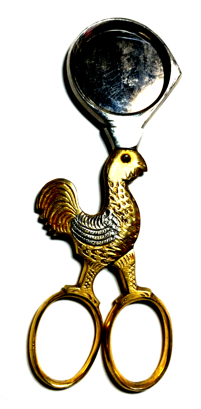 Antik Eierschere Eierköpfer Metall teilvergoldet Hahn5