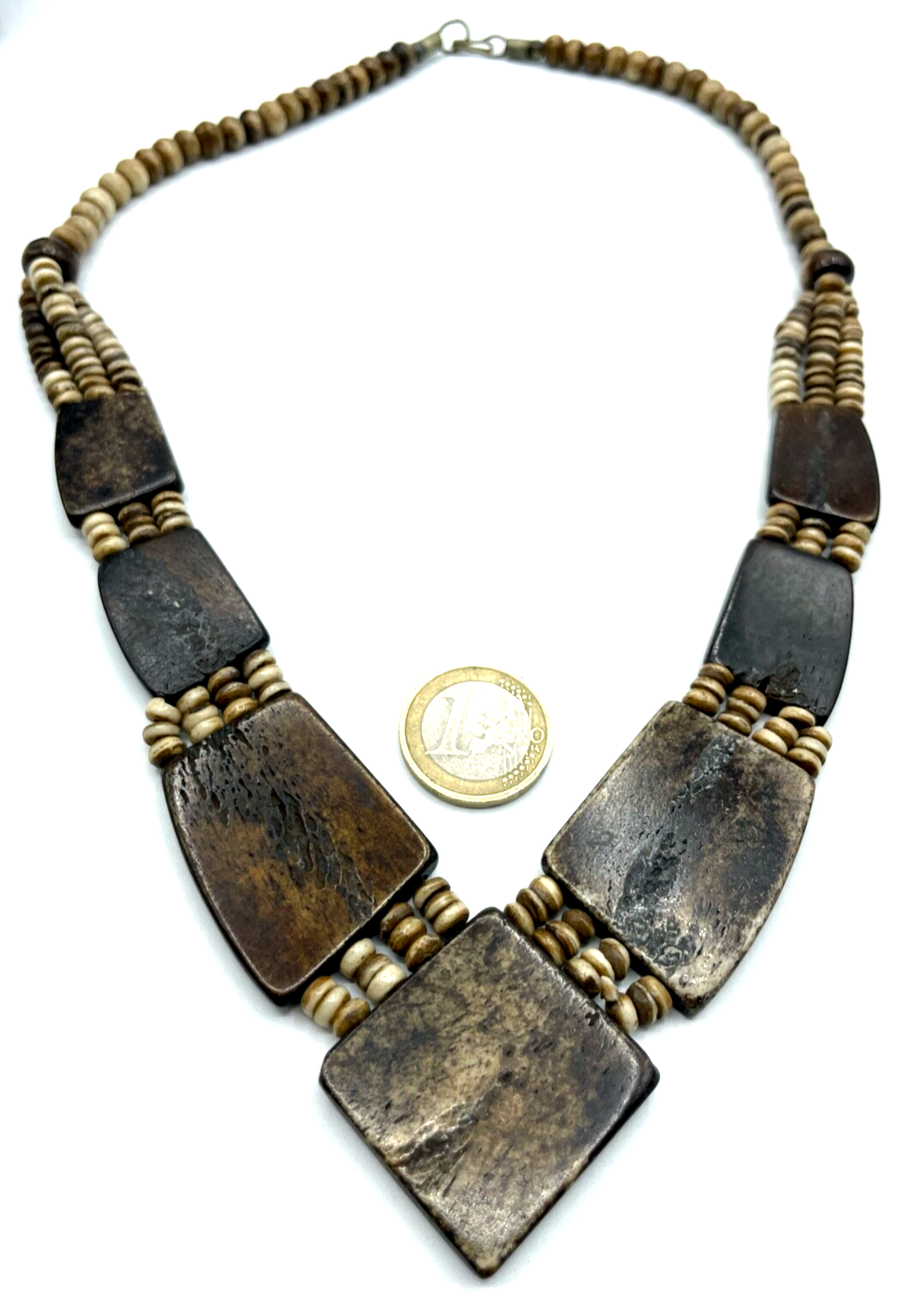 Vintage attraktive Ethno Horn Kette Collier Handarbeit sehr gepflegt L 55 cm5