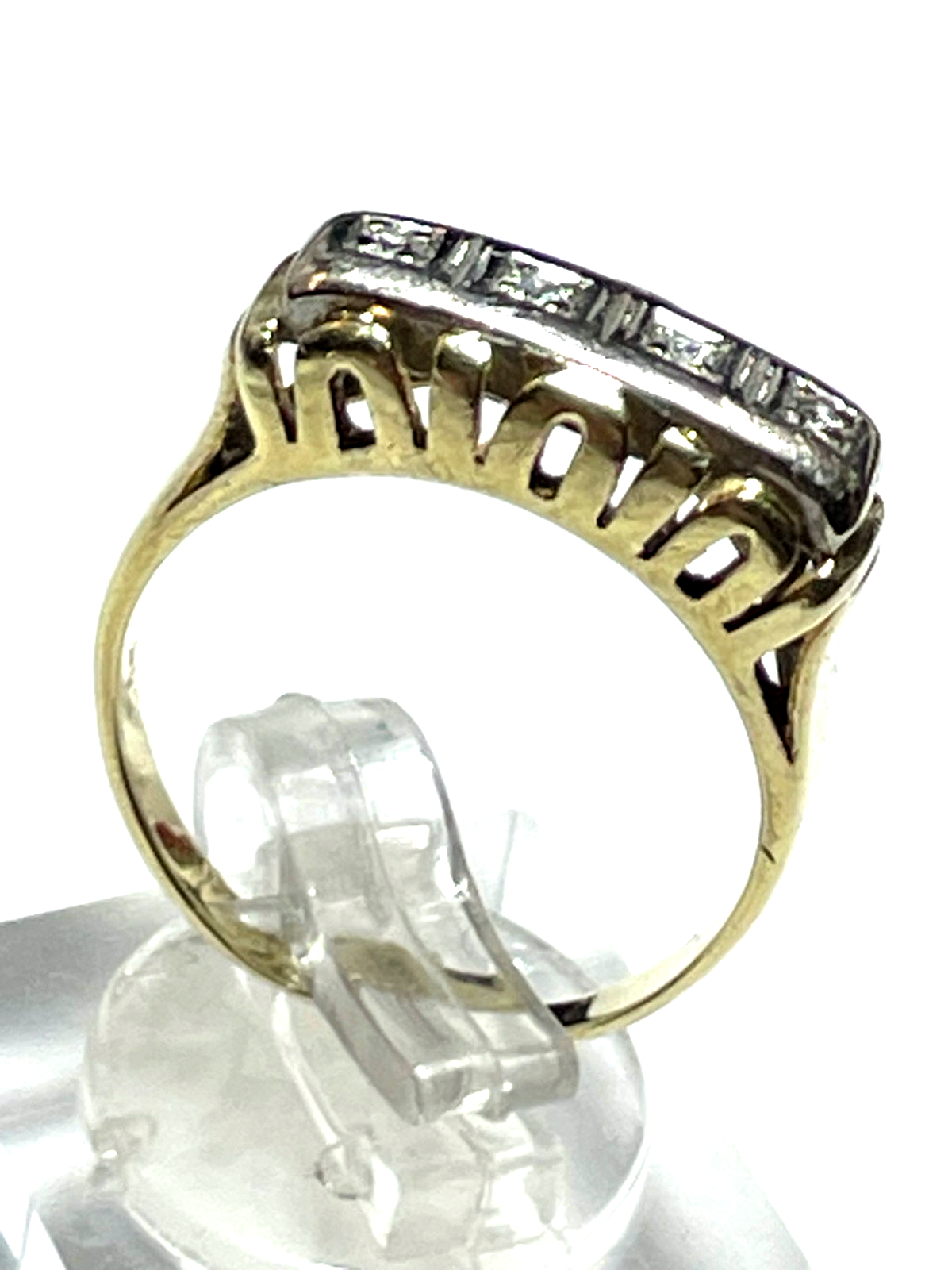 Antik 585 Gold 14 K bicolor Ring 4 Diamanten Juwelier Ø 17,2 mm Gr. RG 54 gepfl.12