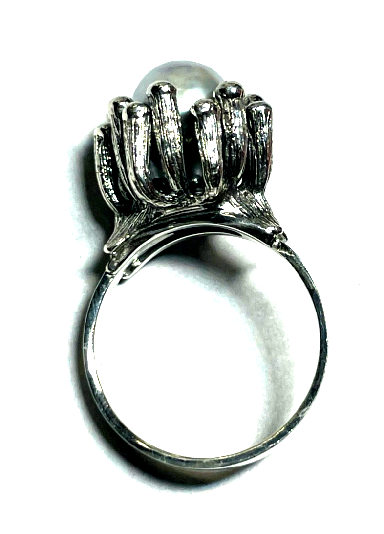 Brutalist  vintage 925 Silberring mit Tahiti Perle Unikat Ø 18 mm RG 57 gepflegt6