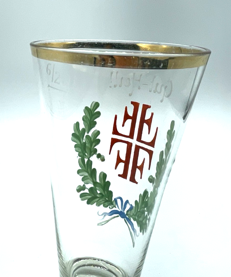 Antik Glas handbemalt Jugendstil Andenkenglas Gut Heil! Turner Bewegung 6/20L4