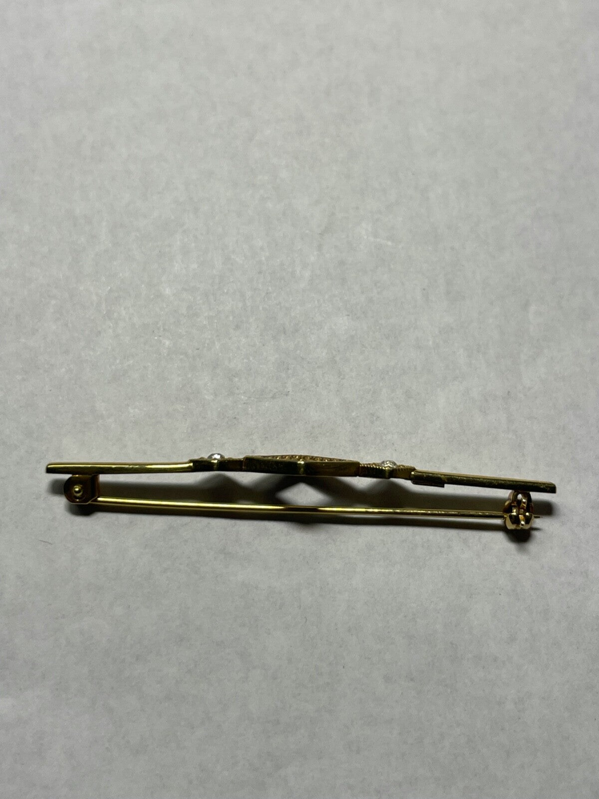 Antik 585 Gold 14 K Gold Brosche Nadel Stabbrosche 2x Altschliff Diamanten L 5,55