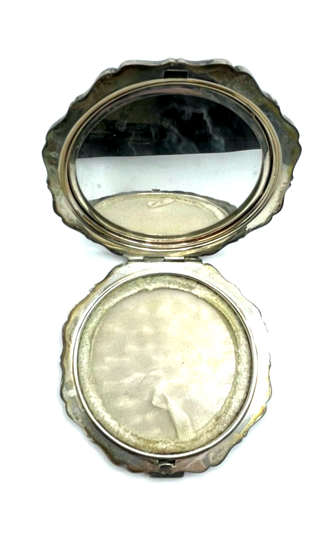 Antik 835 Silber Puderdose Puder Behälter Blumenbukett Dekor gepflegt3