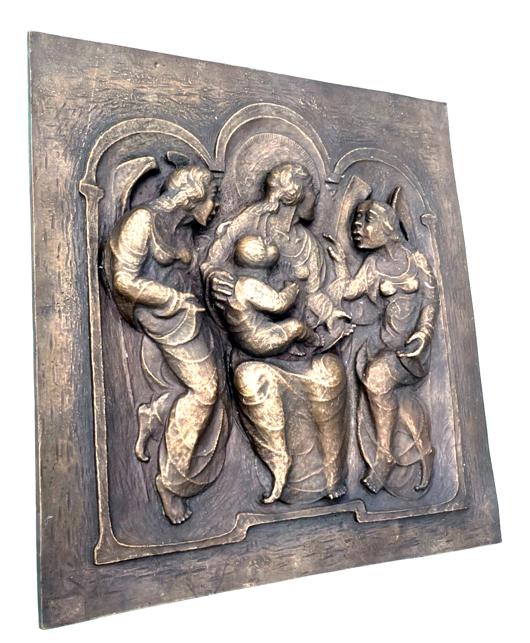 Gr. Künstler Bronze Wandtafel G. Panciano sign. Vatikan Bildhauer 34x32 5,4 KG2