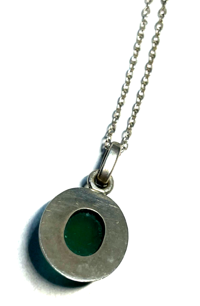 Eleganter kleiner vintage 835 Silber Chrysopras Anhänger an 925 Sterling Kette4